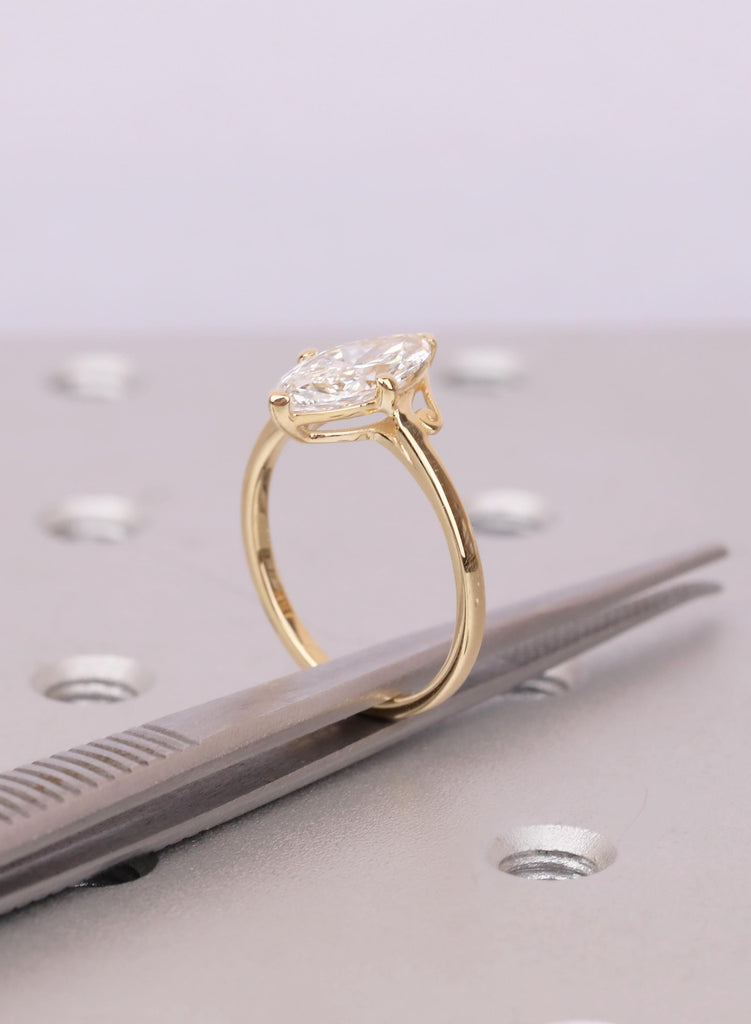 Marquise Cut Moissanite Engagement Ring, 18K Yellow Gold Filigree Wedding Band, Vintage Style Anniversary Gift for Her image #9