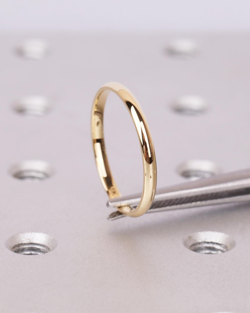 14k/18k Solid Gold Thin Wedding Band, 2mm Plain Gold Band, Polished Dome Ring, Comfort Fit, Minimalist Stacking Ring, Women's Wedding Band image #10