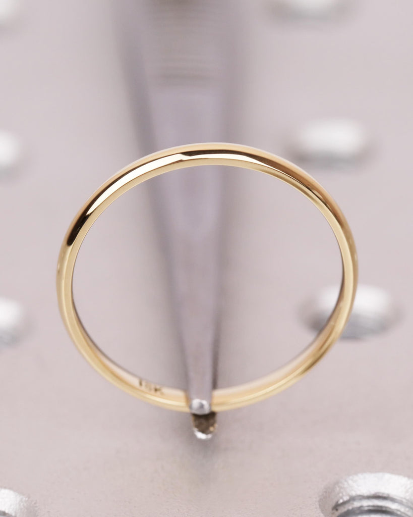 14k/18k Solid Gold Thin Wedding Band, 2mm Plain Gold Band, Polished Dome Ring, Comfort Fit, Minimalist Stacking Ring, Women's Wedding Band image #4