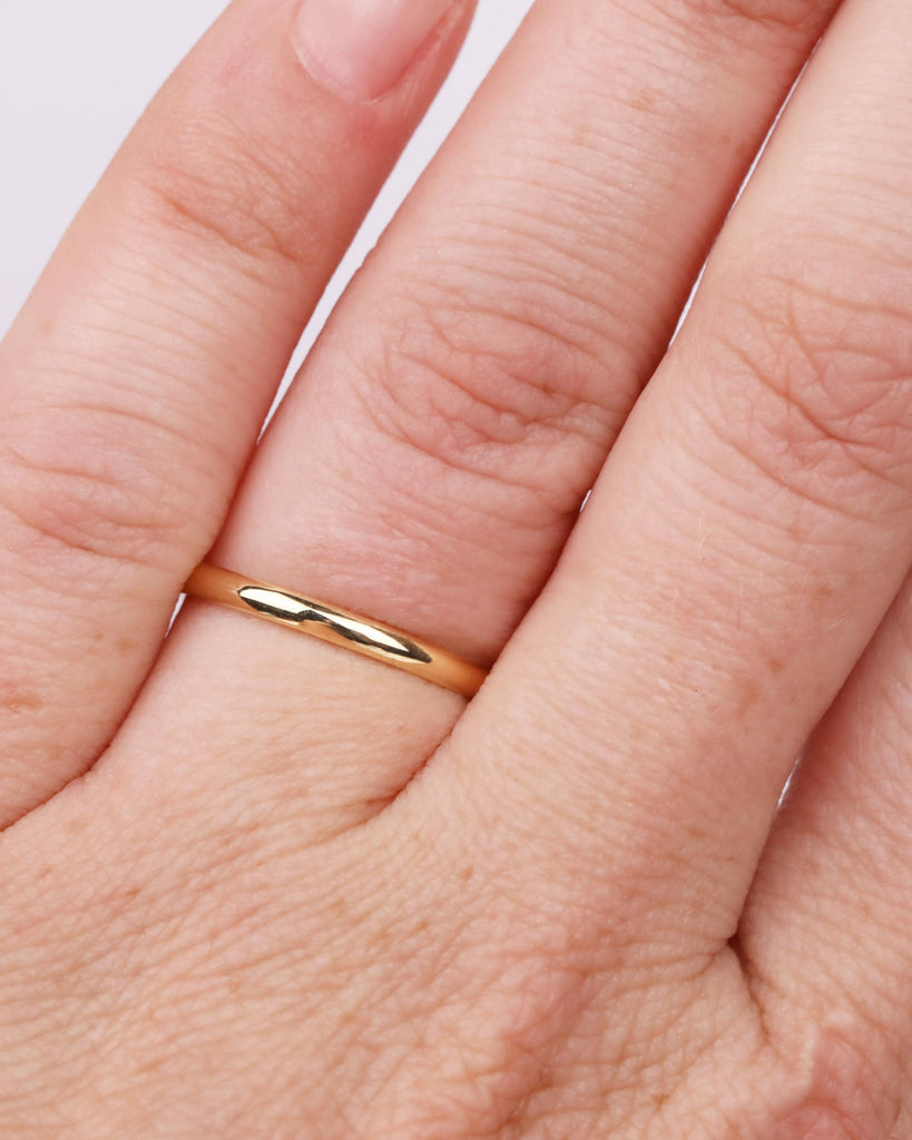 14k/18k Solid Gold Thin Wedding Band, 2mm Plain Gold Band, Polished Dome Ring, Comfort Fit, Minimalist Stacking Ring, Women's Wedding Band image #2