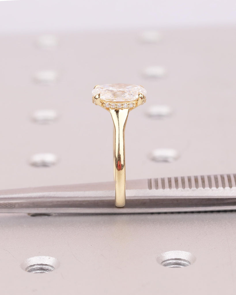 Oval IGI Certified Lab Diamond Ring, 2 Carat Solitaire Engagement Ring, Unique Handmade Jewelry, Minimalist 14k/18k Gold Hidden Halo Rings image #5