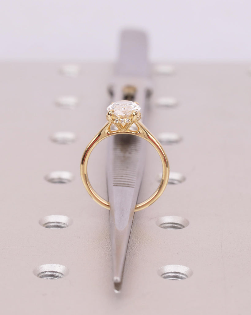 Oval IGI Certified Lab Diamond Ring, 2 Carat Solitaire Engagement Ring, Unique Handmade Jewelry, Minimalist 14k/18k Gold Hidden Halo Rings image #7