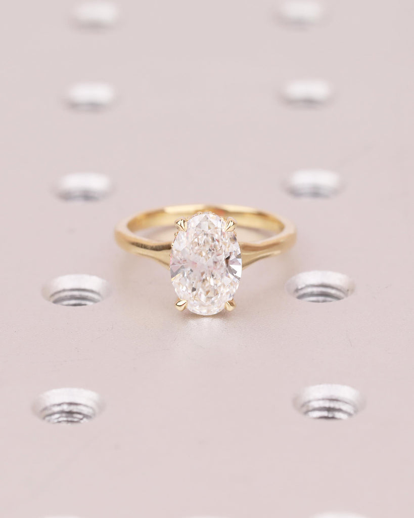 Oval IGI Certified Lab Diamond Ring, 2 Carat Solitaire Engagement Ring, Unique Handmade Jewelry, Minimalist 14k/18k Gold Hidden Halo Rings image #11
