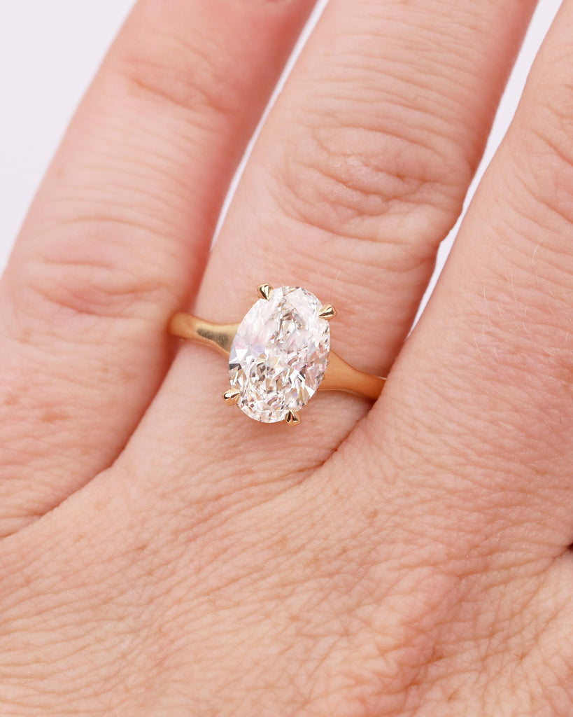 Oval IGI Certified Lab Diamond Ring, 2 Carat Solitaire Engagement Ring, Unique Handmade Jewelry, Minimalist 14k/18k Gold Hidden Halo Rings image #13