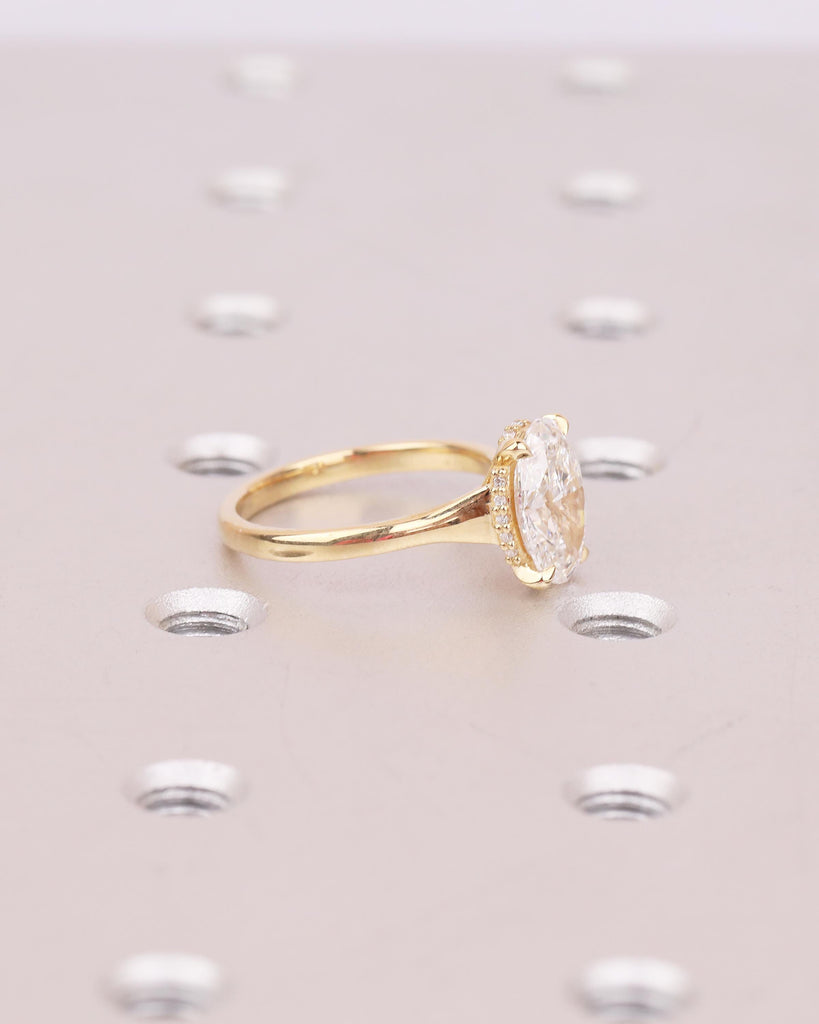 Oval IGI Certified Lab Diamond Ring, 2 Carat Solitaire Engagement Ring, Unique Handmade Jewelry, Minimalist 14k/18k Gold Hidden Halo Rings image #9