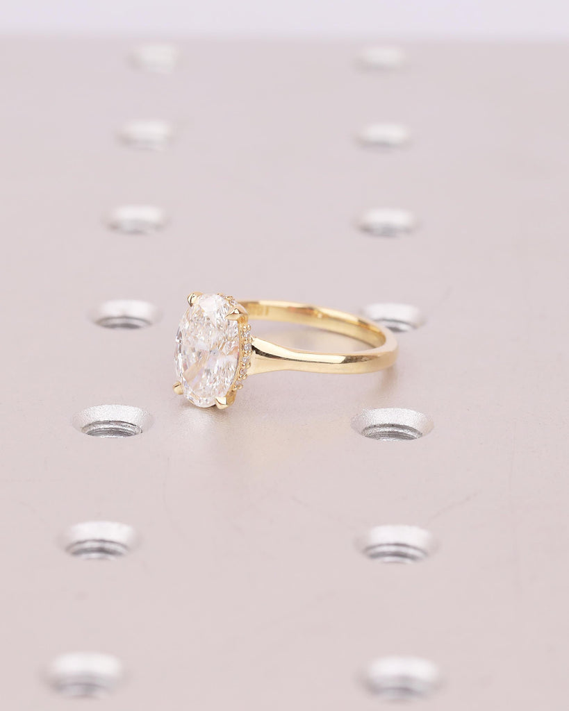 Oval IGI Certified Lab Diamond Ring, 2 Carat Solitaire Engagement Ring, Unique Handmade Jewelry, Minimalist 14k/18k Gold Hidden Halo Rings image #19