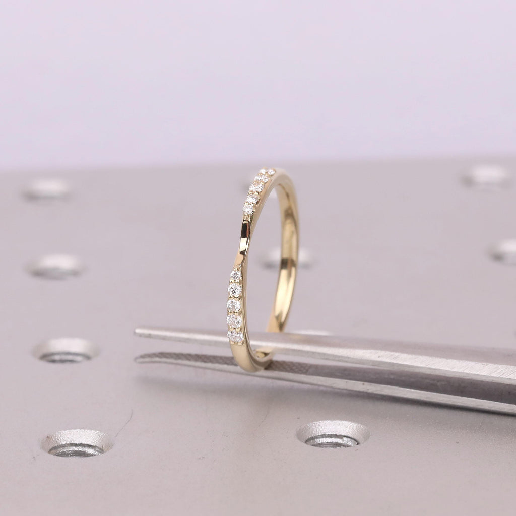 Moissanite Stackable Wedding Ring | Solid Gold or Platinum Curved Half Eternity Lab Diamond Band | Anniversary Gift For Her image #4