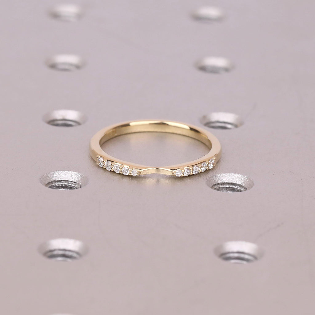 Dainty Diamond Wedding Bands For Women | 14k Yellow Gold Nesting Band Stacking Ring | Unique Bridal Jewelry Gift image #2