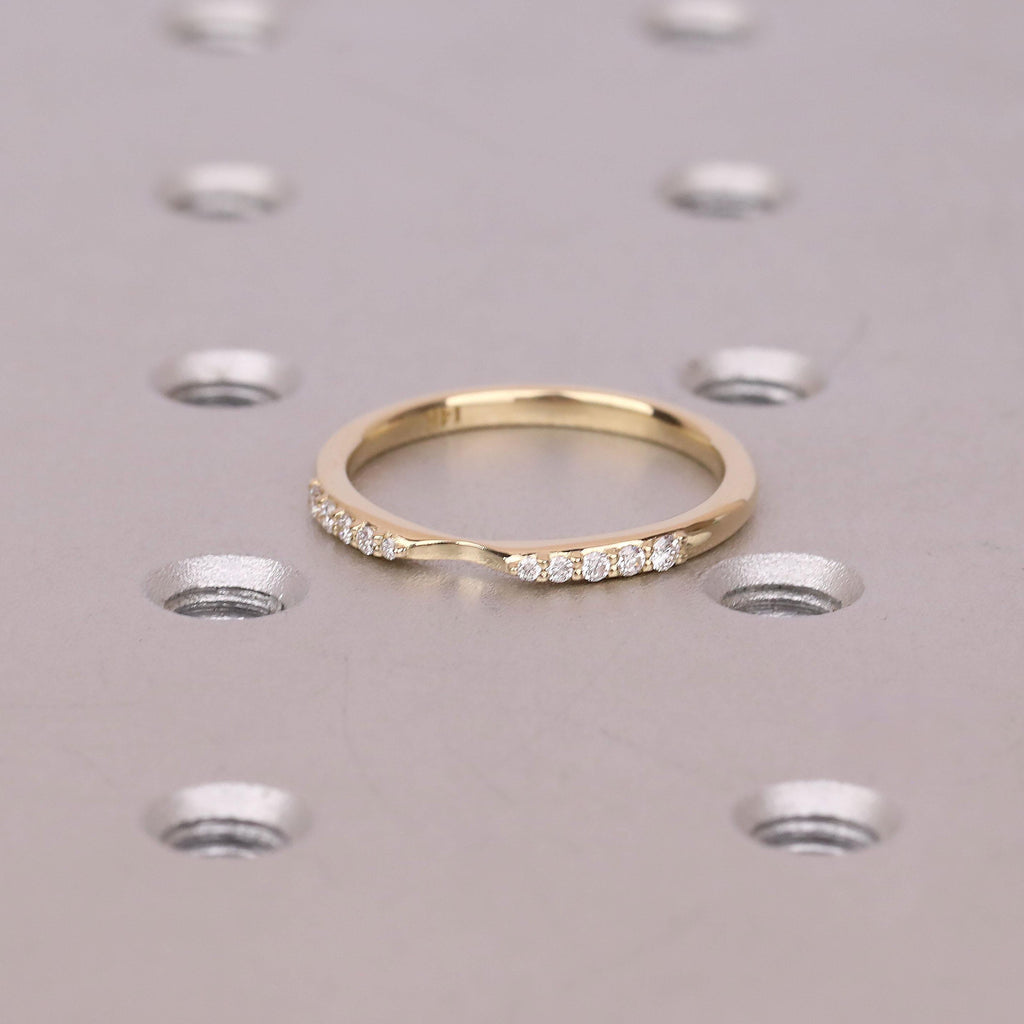 Dainty Diamond Wedding Bands For Women | 14k Yellow Gold Nesting Band Stacking Ring | Unique Bridal Jewelry Gift image #3
