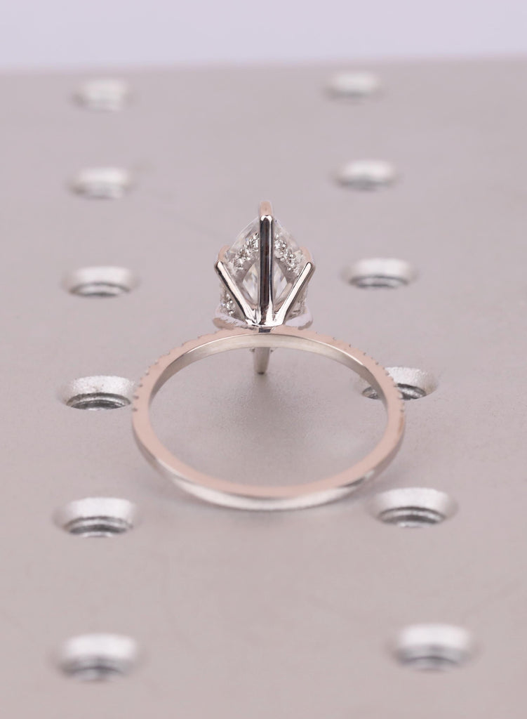 Marquise Cut Moissanite Ring, Art Deco Diamond Hidden Hallo Engagement Ring, 14k/18k Gold or Platinum, Moissanite Jewelry Gift for Her image #6