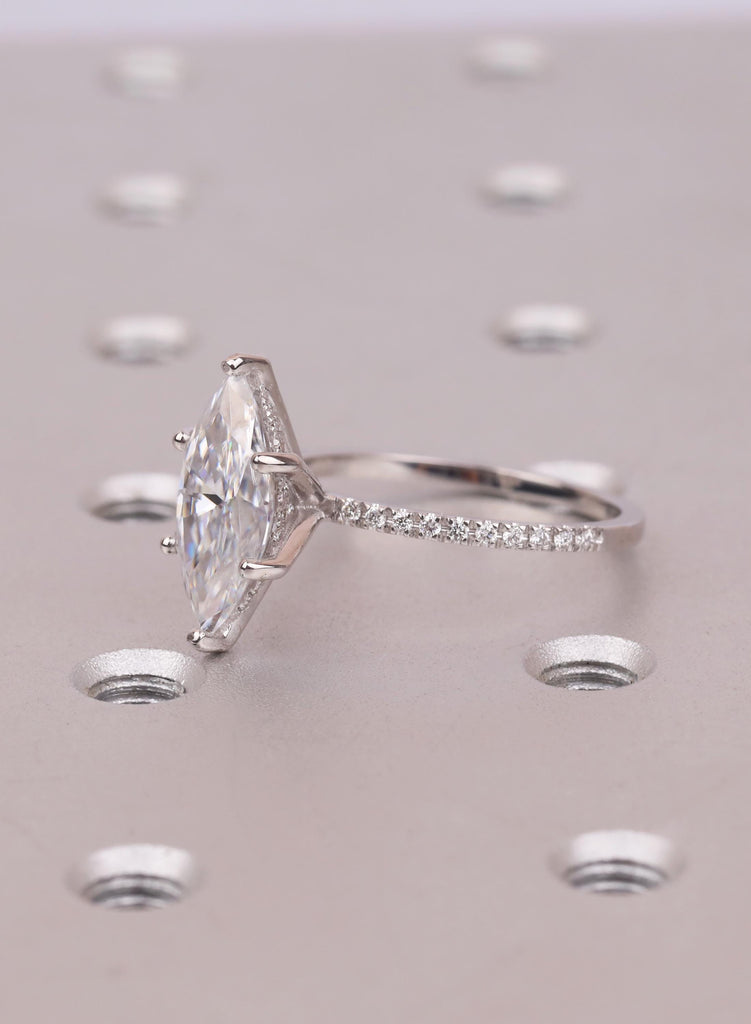 Elegant 14k Solid Gold Moissanite Ring | Marquise Cut Engagement Ring | Diamond Hidden Halo | Personalized Jewelry image #8