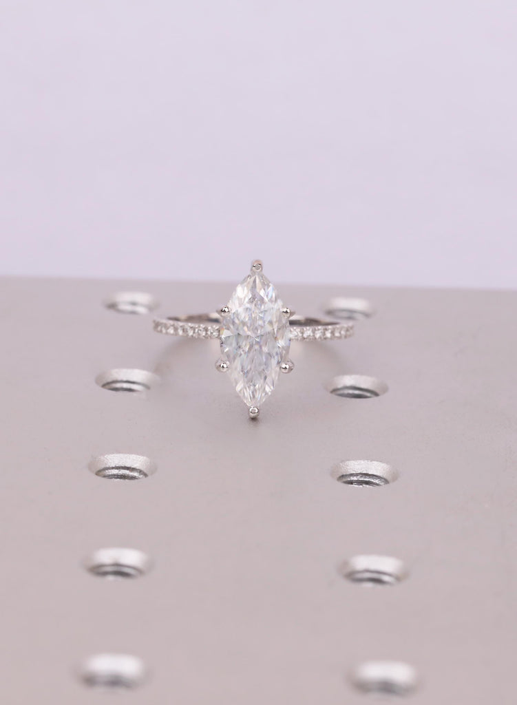Elegant 14k Solid Gold Moissanite Ring | Marquise Cut Engagement Ring | Diamond Hidden Halo | Personalized Jewelry image #2