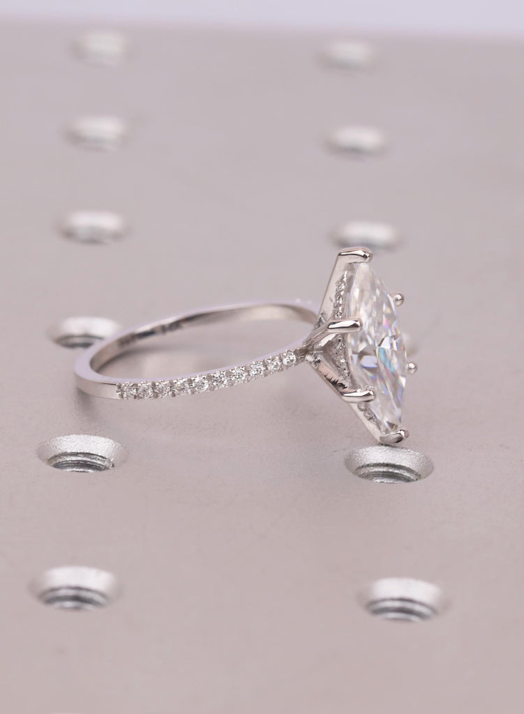 14K Gold 3.5 CT Marquise Diamond Ring, Lab Grown Diamond Hidden Halo, Handmade Personalized Gold Jewelry image #1