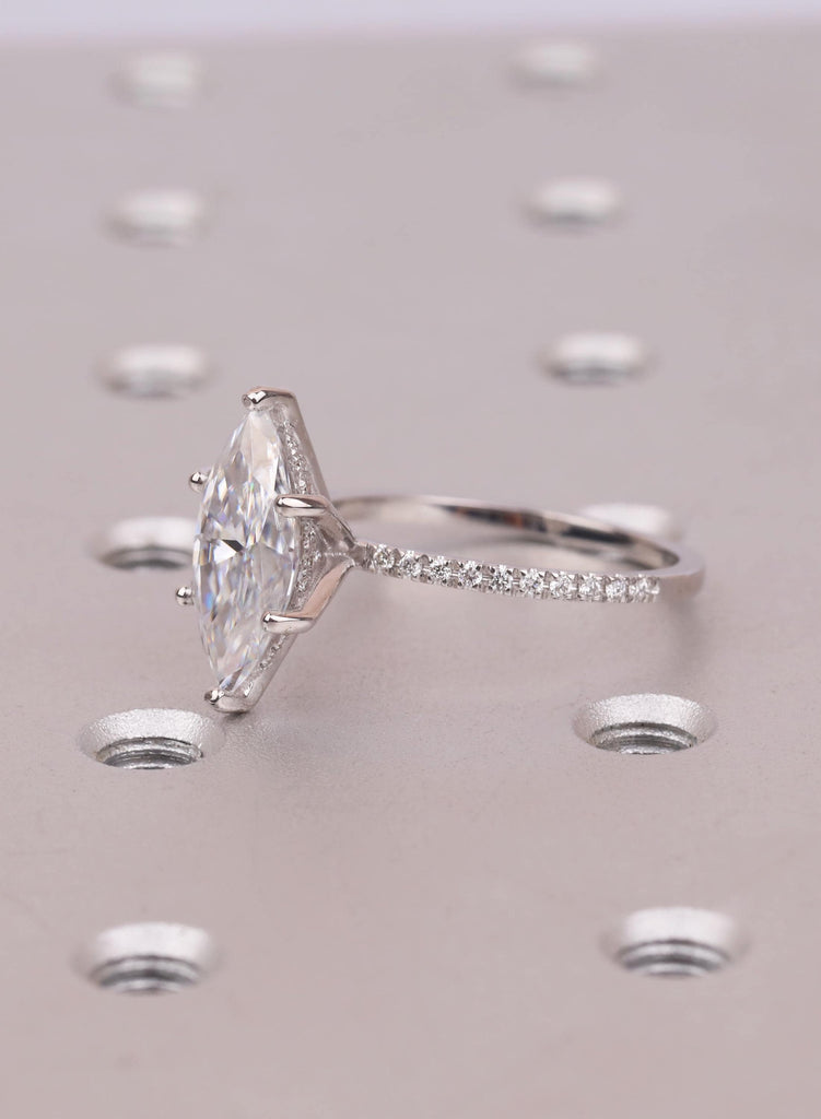 14K Gold 3.5 CT Marquise Diamond Ring, Lab Grown Diamond Hidden Halo, Handmade Personalized Gold Jewelry image #8