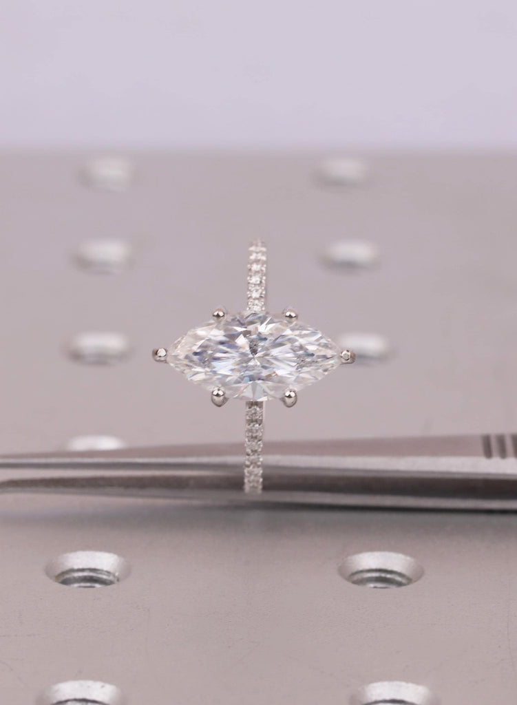 14K Gold 3.5 CT Marquise Diamond Ring, Lab Grown Diamond Hidden Halo, Handmade Personalized Gold Jewelry image #10