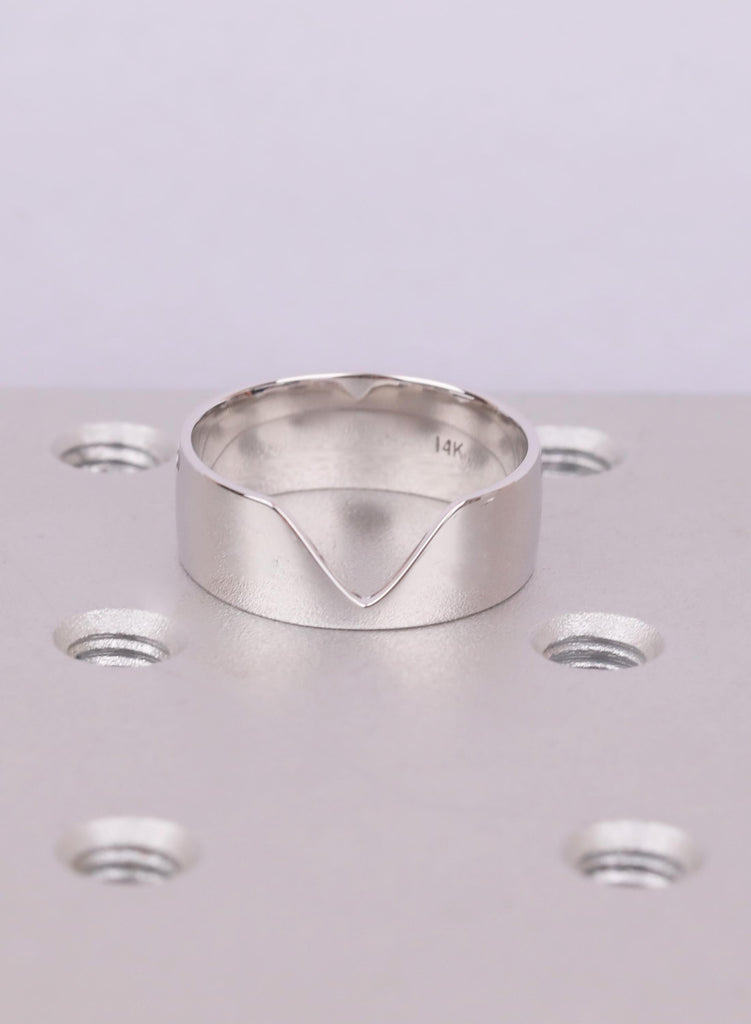 Polished Wedding Ring Band For Women, Smooth 7mm V Shape Ring Gift For Her