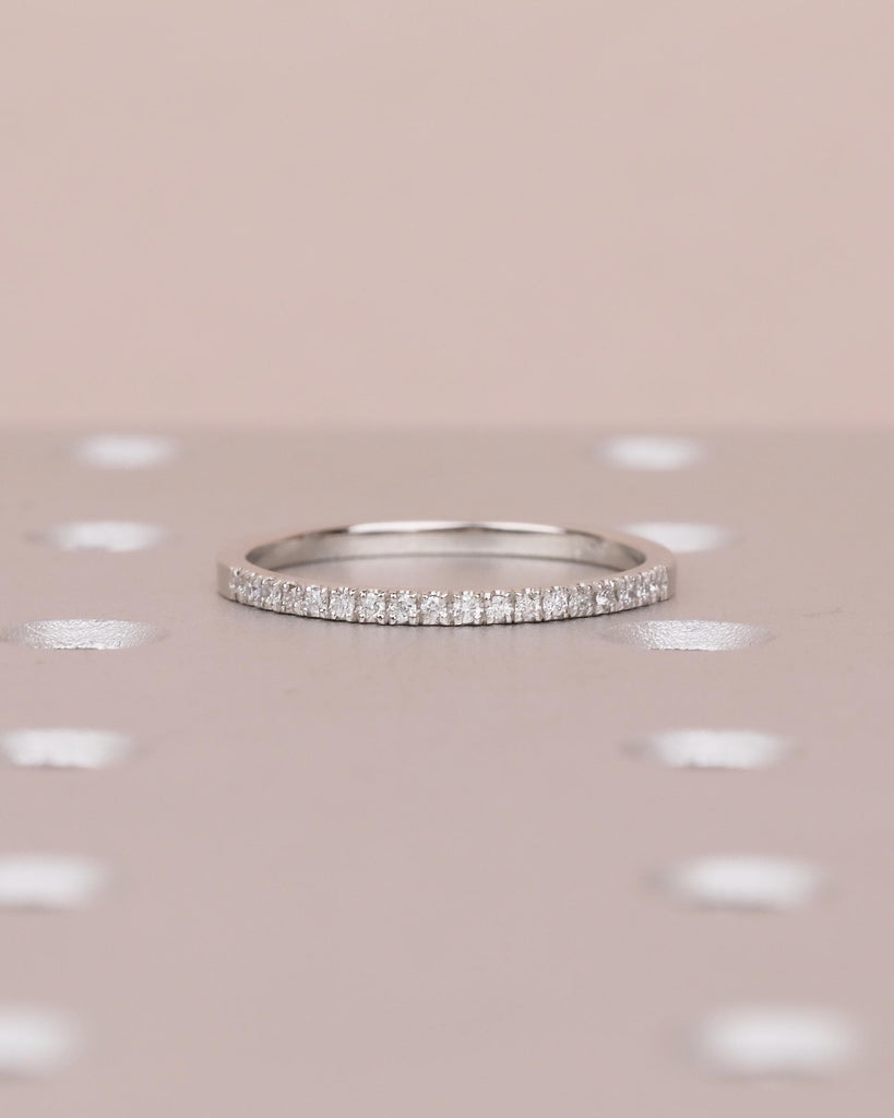 Diamond Wedding Band, Minimalist Platinum Matching Rings for Women, Thin Half Eternity Moissanite Ring, Unique Personalized Handmade Jewelry image #8