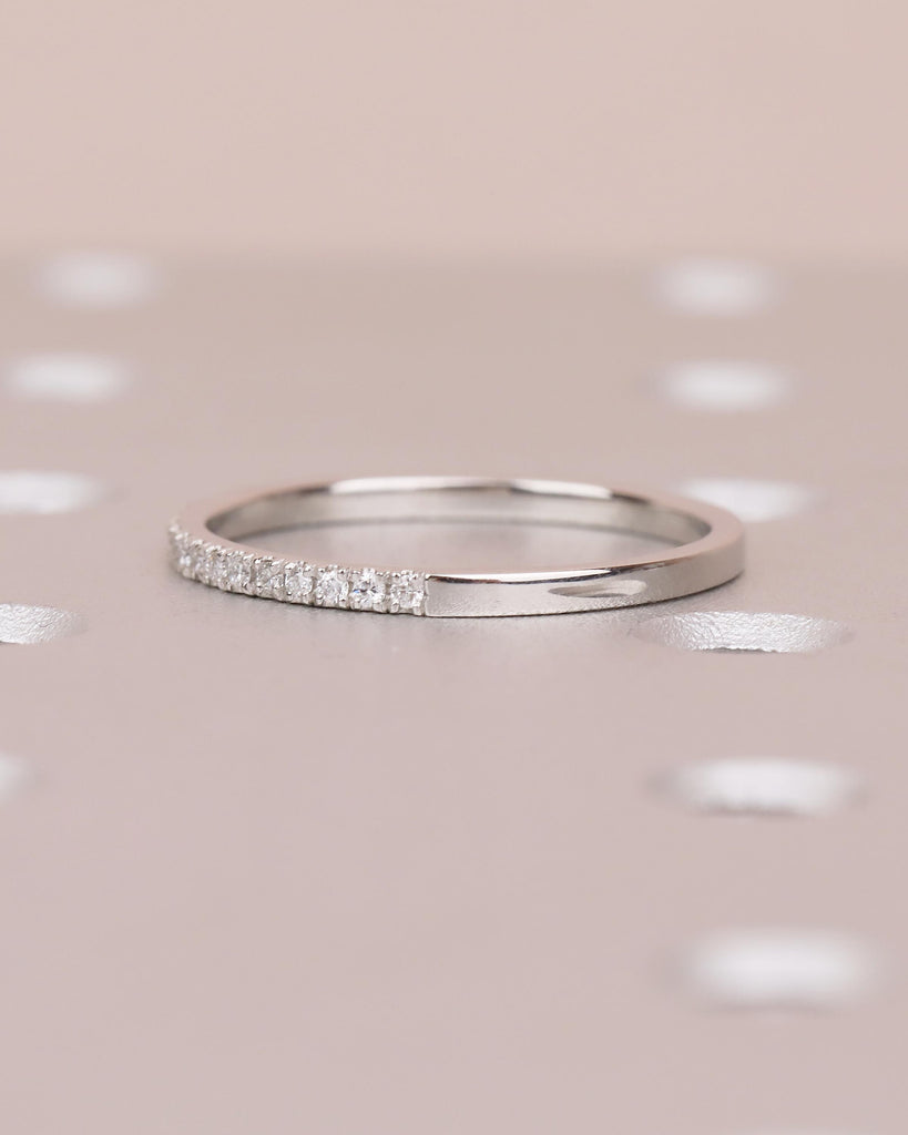 Diamond Wedding Band, Minimalist Platinum Matching Rings for Women, Thin Half Eternity Moissanite Ring, Unique Personalized Handmade Jewelry image #4