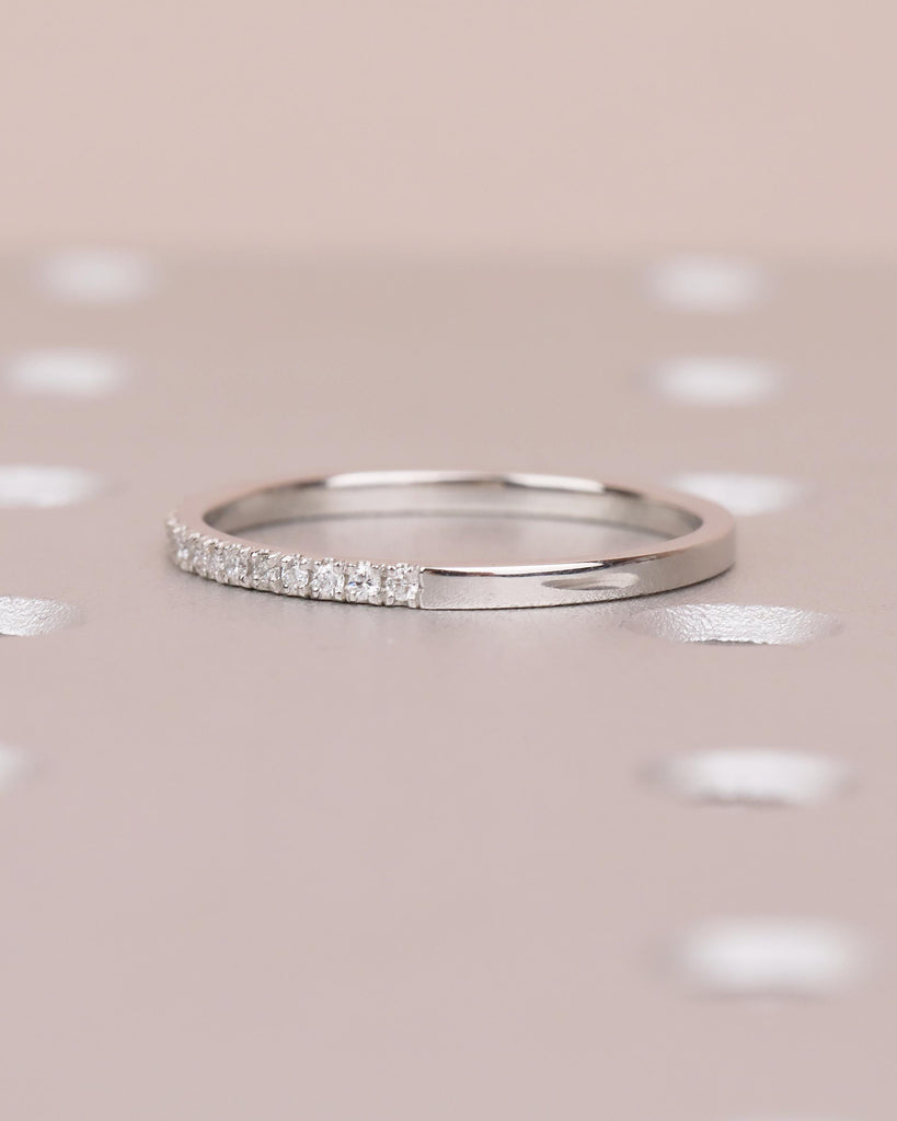 Dainty Wedding Band Women, Platinum Lab Diamond Pave Ring, Thin Stackable Rings image #4