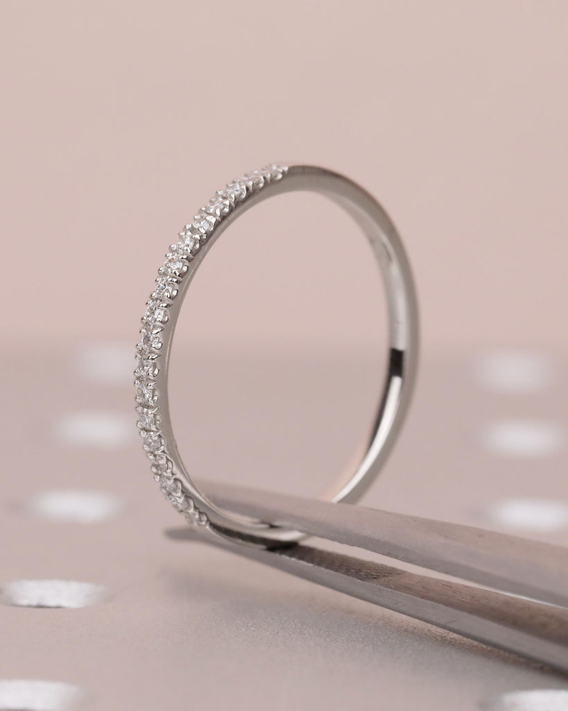 Dainty Wedding Band Women, Platinum Lab Diamond Pave Ring, Thin Stackable Rings image #11