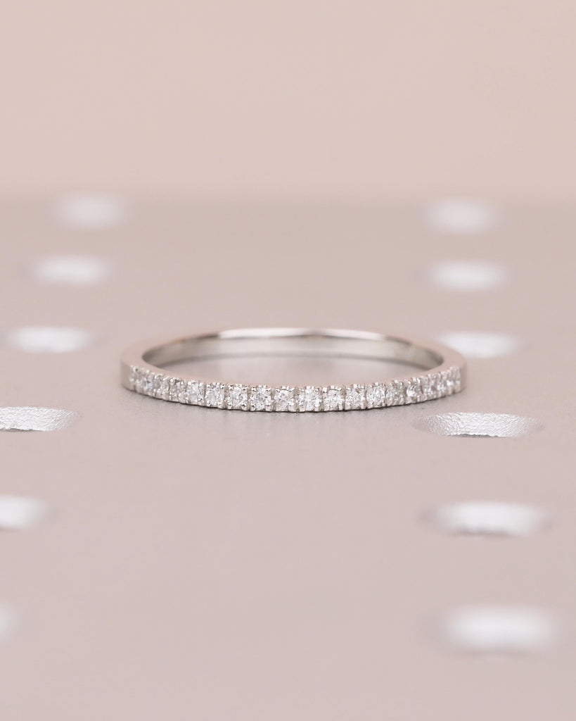 Diamond Wedding Band, Minimalist Platinum Matching Rings for Women, Thin Half Eternity Moissanite Ring, Unique Personalized Handmade Jewelry image #12