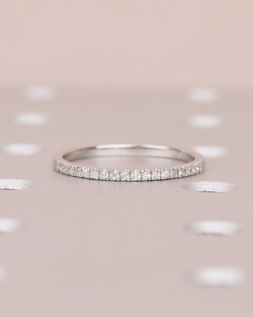 Dainty Wedding Band Women, Platinum Lab Diamond Pave Ring, Thin Stackable Rings image #12