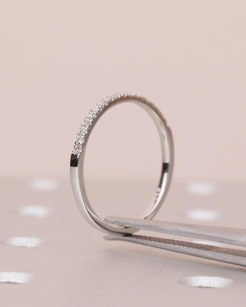 Dainty Wedding Band Women, Platinum Lab Diamond Pave Ring, Thin Stackable Rings image #13