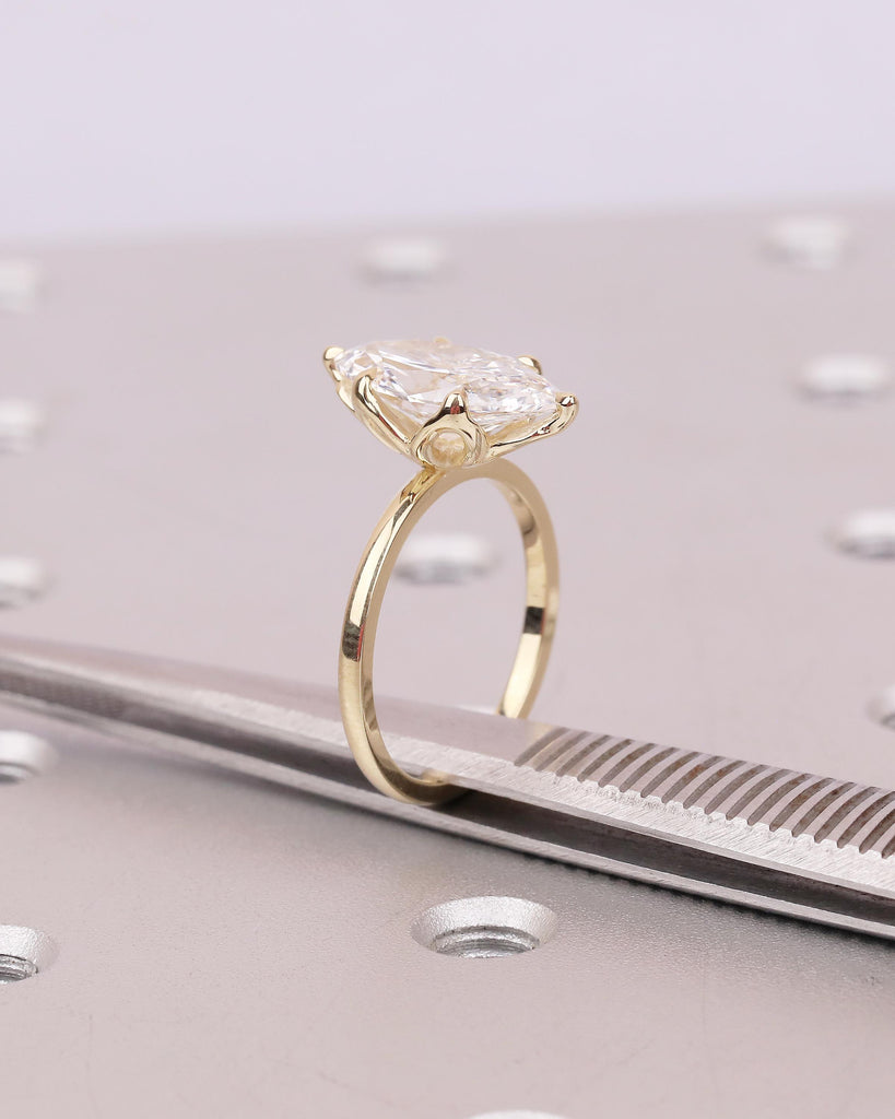 14k Yellow Gold Solitaire Engagement Ring, Dainty Lab Grown Diamond Marquise Ring, Basket Setting Tulip Rings, Nature Jewelry, Promise Ring image #11
