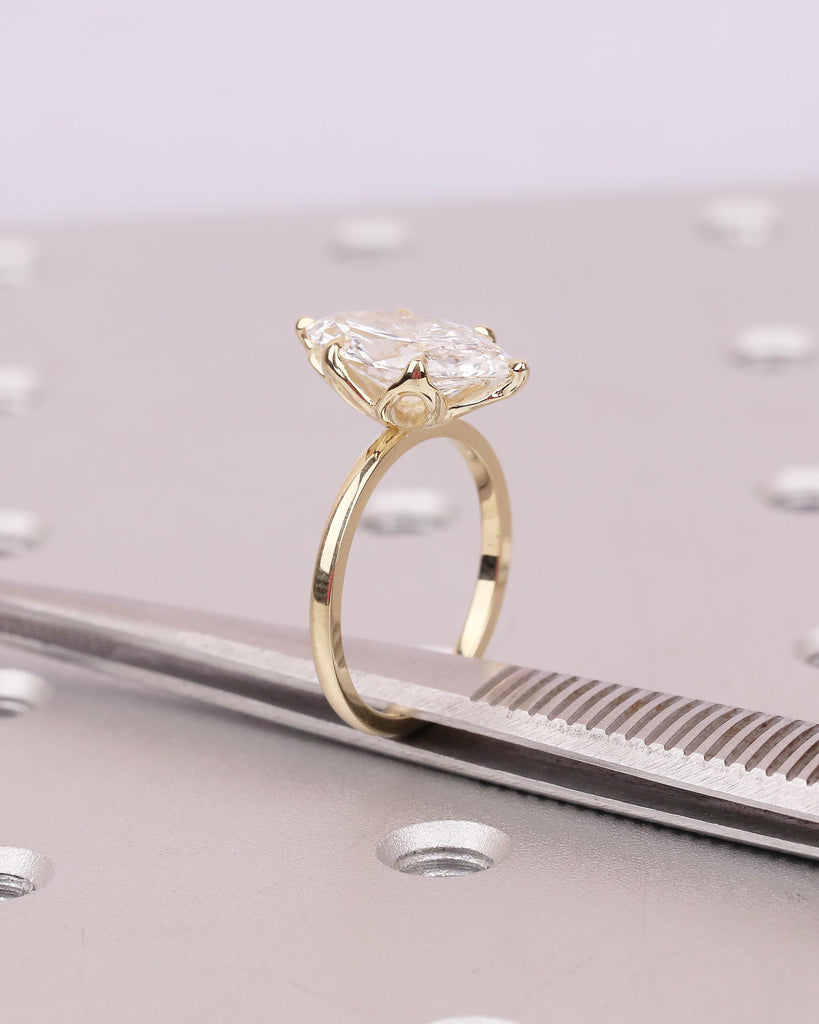14k Solid Gold Moissanite Marquise Ring, Minimalist Engagement Ring, Anniversary Jewelry image #12