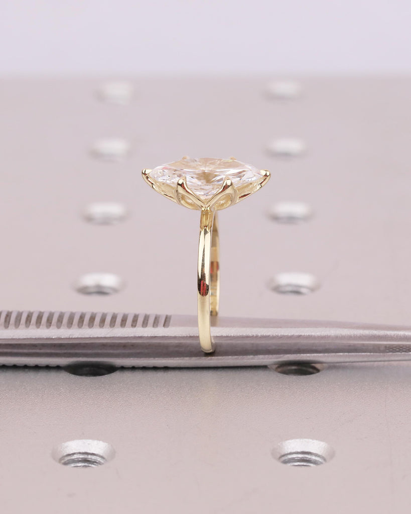 14k Solid Gold Moissanite Marquise Ring, Minimalist Engagement Ring, Anniversary Jewelry image #5