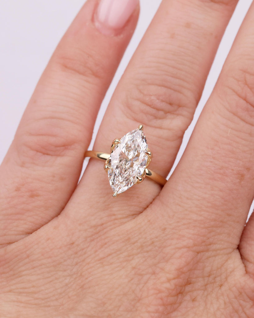 14k Solid Gold Moissanite Marquise Ring, Minimalist Engagement Ring, Anniversary Jewelry image #13