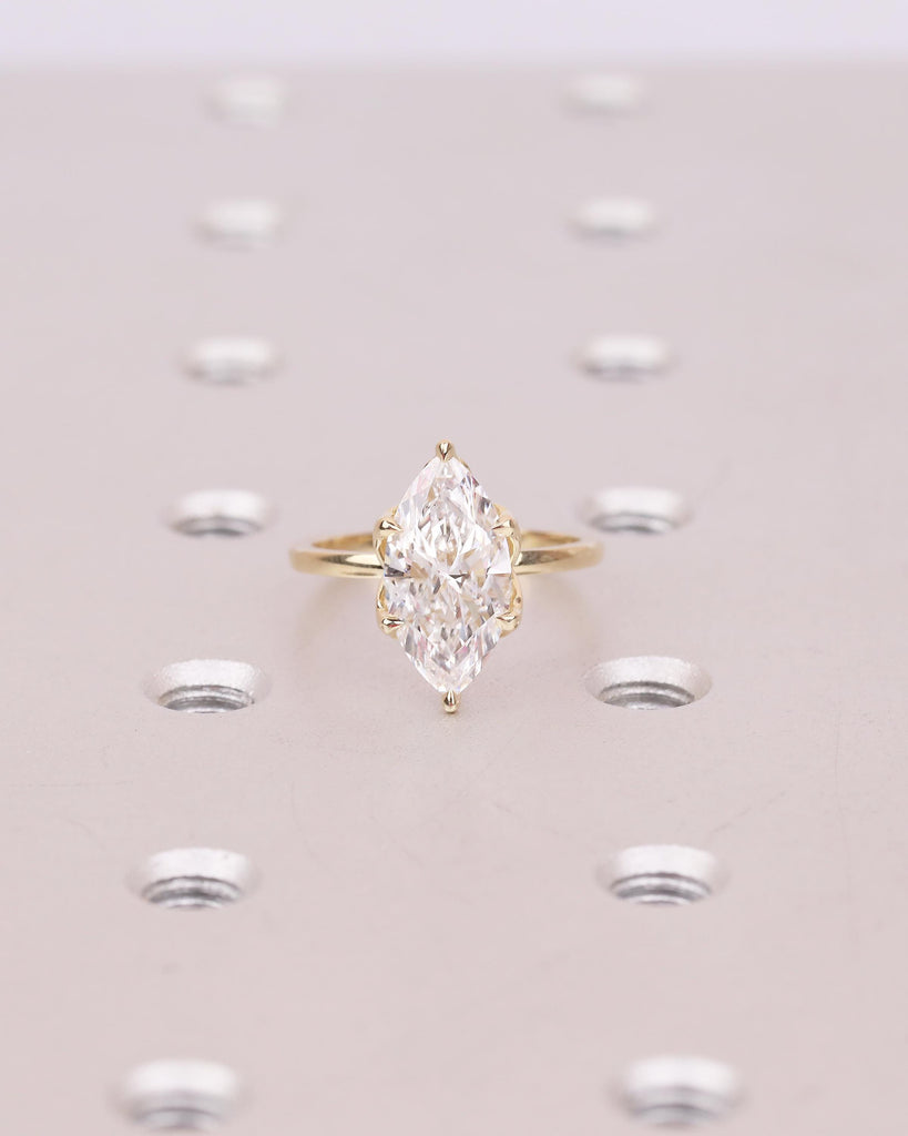 14k Yellow Gold Solitaire Engagement Ring, Dainty Lab Grown Diamond Marquise Ring, Basket Setting Tulip Rings, Nature Jewelry, Promise Ring image #4