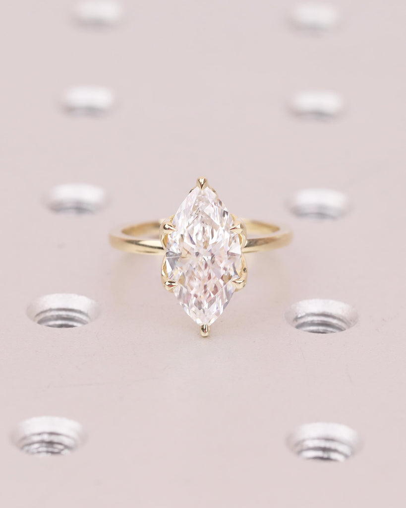 14k Solid Gold Moissanite Marquise Ring, Minimalist Engagement Ring, Anniversary Jewelry image #2