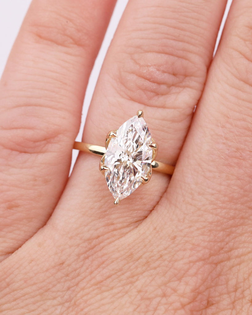 14k Solid Gold Moissanite Marquise Ring, Minimalist Engagement Ring, Anniversary Jewelry image #17