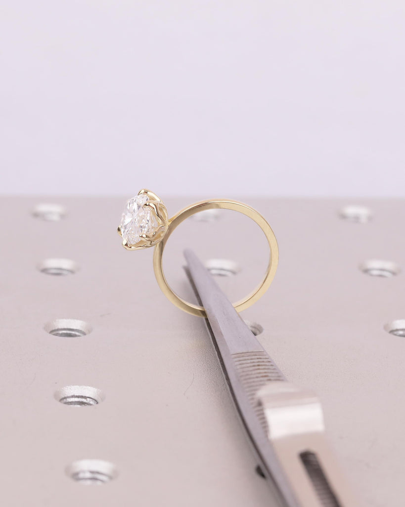 14k Yellow Gold Solitaire Engagement Ring, Dainty Lab Grown Diamond Marquise Ring, Basket Setting Tulip Rings, Nature Jewelry, Promise Ring image #20
