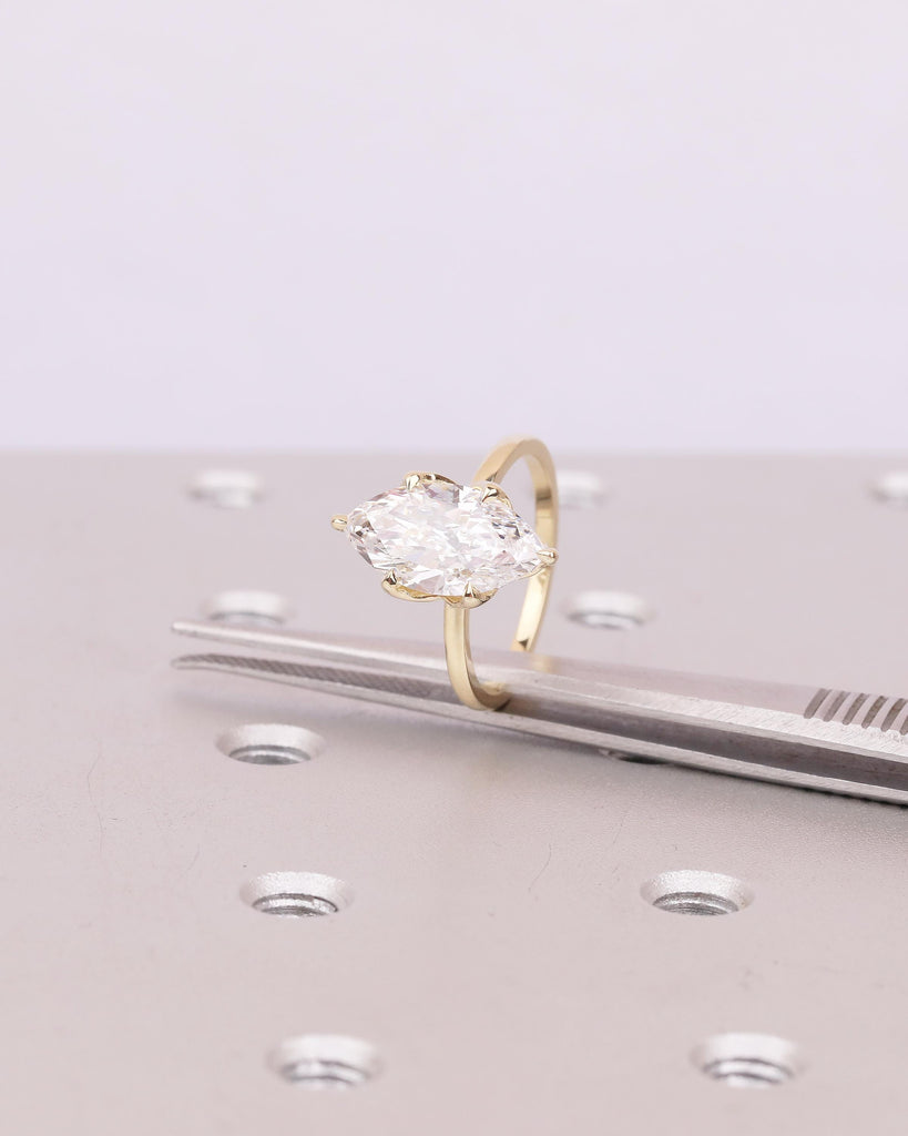 Marquise Moissanite Engagement Ring, 14k Yellow Gold Tulip Ring, Solitaire Ring for Women, Bridal Jewelry, Personalized Statement Rings image #16