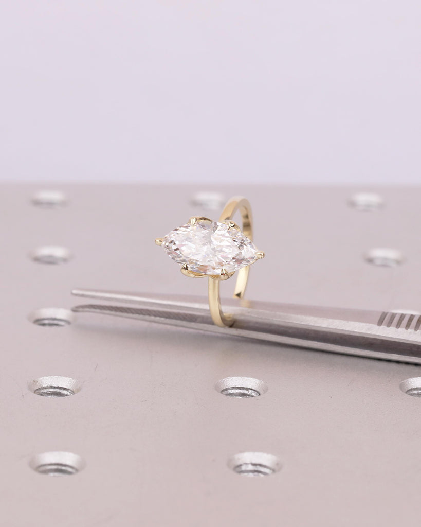 14k Solid Gold Moissanite Marquise Ring, Minimalist Engagement Ring, Anniversary Jewelry image #4