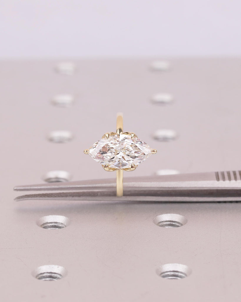 14k Solid Gold Moissanite Marquise Ring, Minimalist Engagement Ring, Anniversary Jewelry image #11