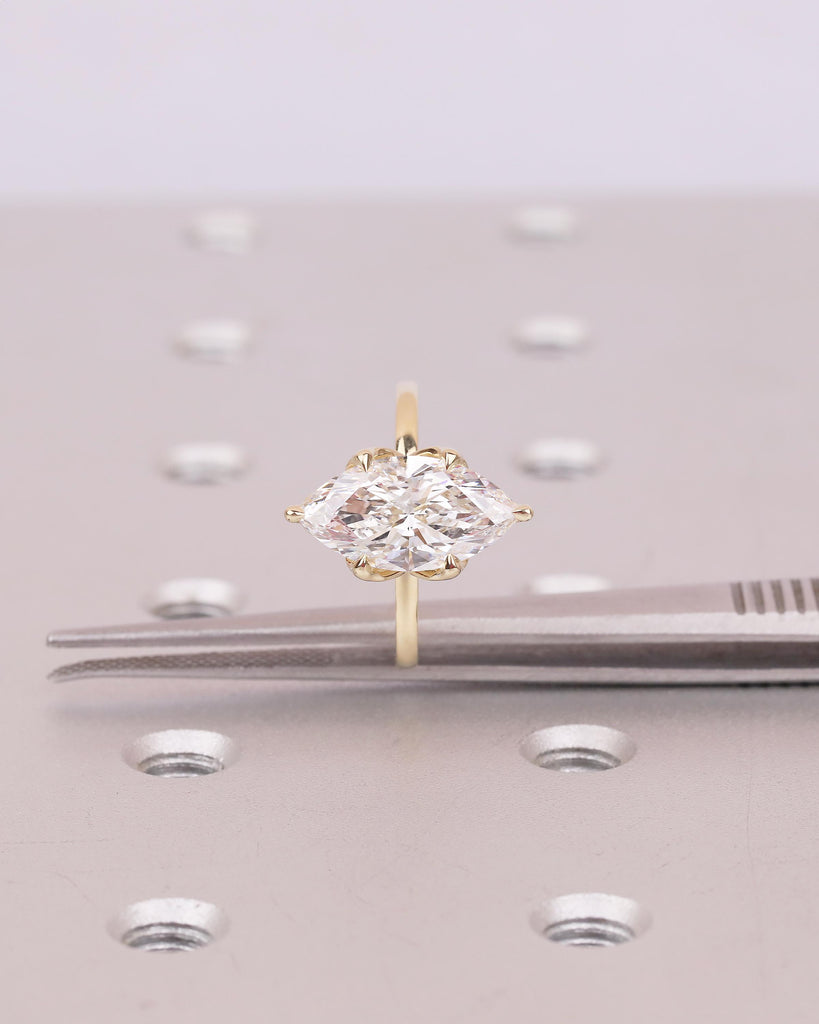 Marquise Moissanite Engagement Ring, 14k Yellow Gold Tulip Ring, Solitaire Ring for Women, Bridal Jewelry, Personalized Statement Rings image #11