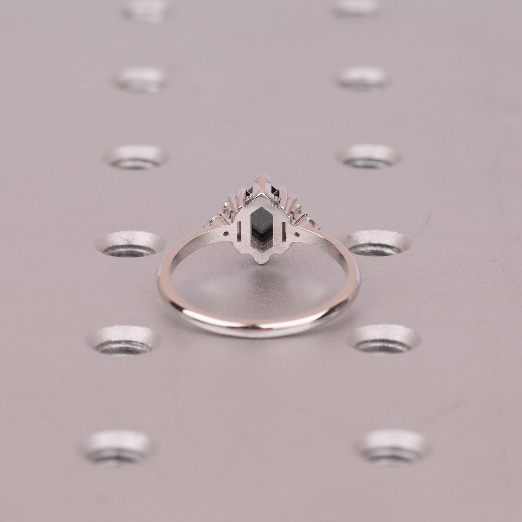 Black Moissanite Unique Engagement Rings for Women | Dutch Marquise cut Solid Gold Wedding Ring Anniversary Gift | Art Deco Bridal Jewelry image #11