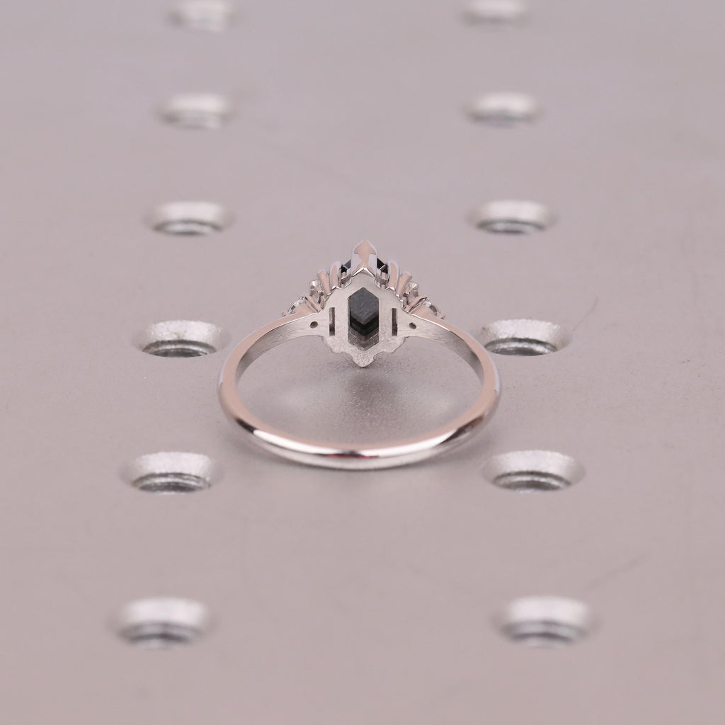 Dutch Marquise Moissanite Promise Ring for Her | Black Gemstone Engagement Ring | 14K White Gold Five Stone Wedding Anniversary Ring image #5