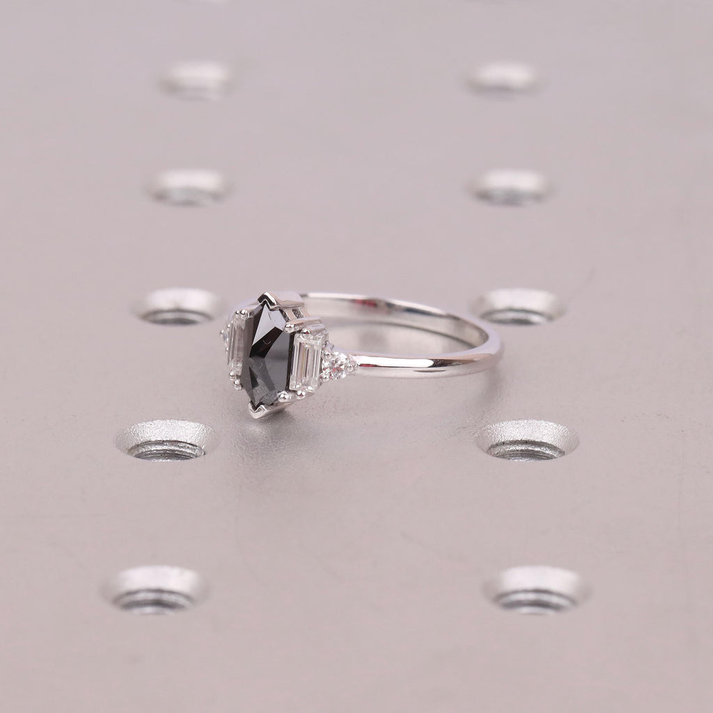 Black Moissanite Unique Engagement Rings for Women | Dutch Marquise cut Solid Gold Wedding Ring Anniversary Gift | Art Deco Bridal Jewelry image #9
