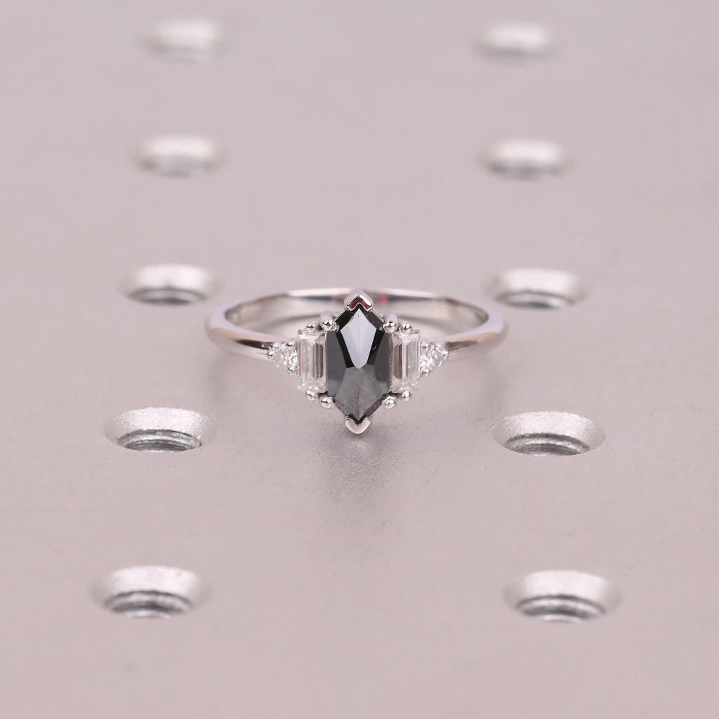 Black Moissanite Unique Engagement Rings for Women | Dutch Marquise cut Solid Gold Wedding Ring Anniversary Gift | Art Deco Bridal Jewelry image #1