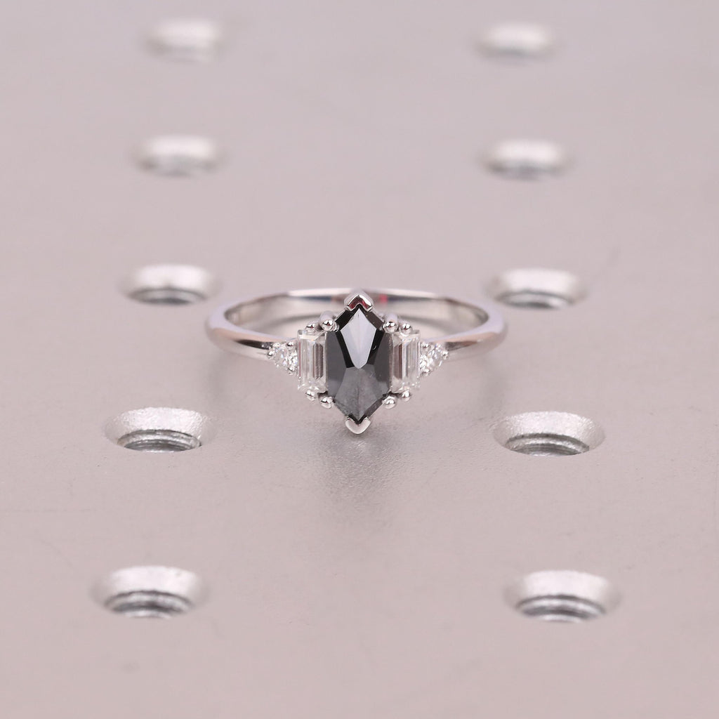 Dutch Marquise Moissanite Promise Ring for Her | Black Gemstone Engagement Ring | 14K White Gold Five Stone Wedding Anniversary Ring image #2