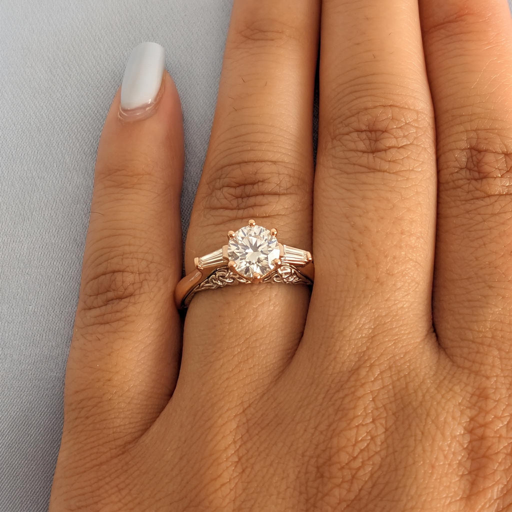 Lab Grown Diamond Celtic Knot Ring | Unique Two Tone Solid Gold Promise Ring for Her | Vintage Wedding Jewelry image #5