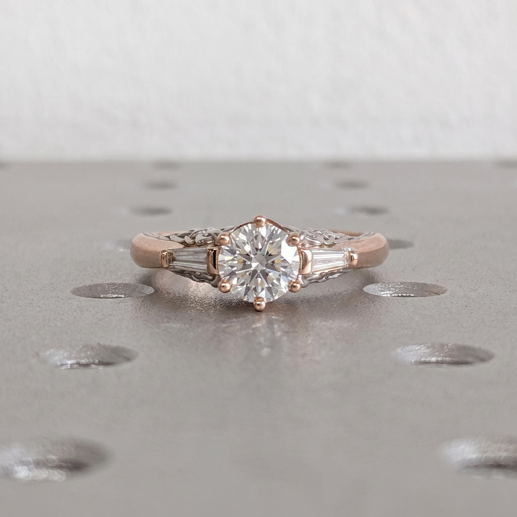 Three Stone Lab Diamond Wedding Ring Anniversary Gift | Solid Rose Gold Rings for Women | Custom Engagement Ring image #1