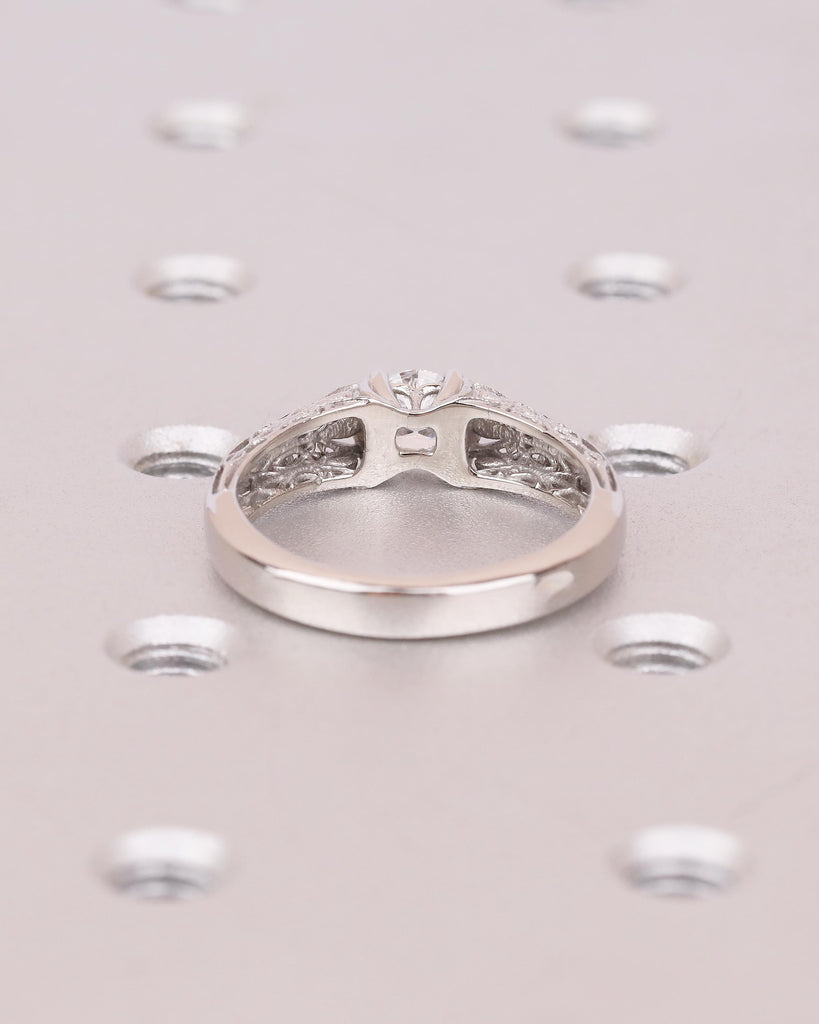 Moissanite Solitaire Engagement Ring, Women's Platinum Ring, Scrollwork Handmade Vintage Jewelry image #6