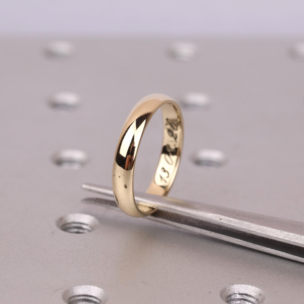 4mm Mens Gold Ring | Custom Handwriting Engraved Wedding Band | Anniversary Memorial Ring Birthday Gift For Him image #4