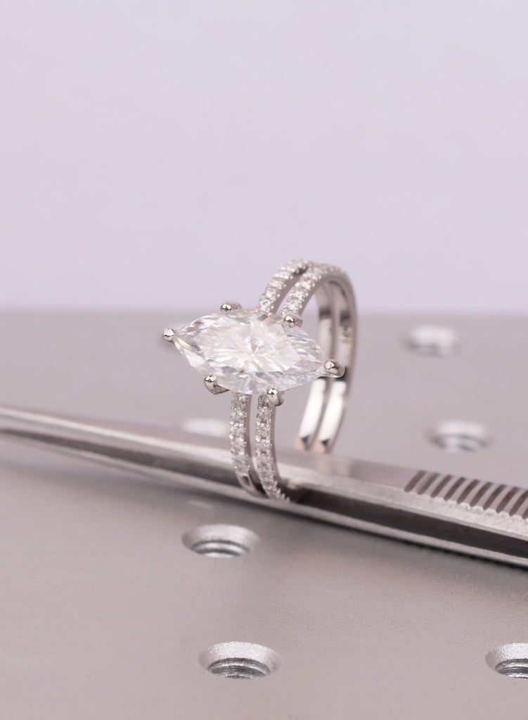 Marquise Cut Moissanite Bridal Set, Wedding Engagement Ring Set, 14K 18K Gold Jewelry image #6