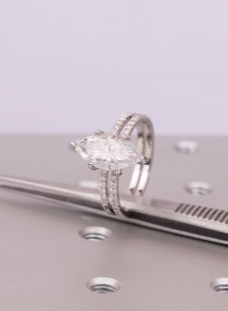 Bridal Set Marquise Cut Moissanite Ring Set Solid Gold Wedding Engagement Ring Set Moissanite Jewelry Personalized Diamond Matching Ring image #5
